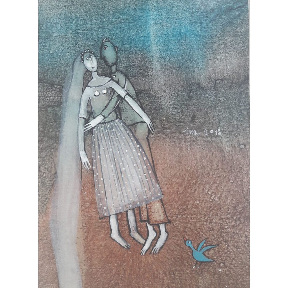 Ślubna para i niebieski ptak Janusz Klementyna