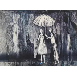 Para pod parasolem, w niebieskich butach Janusz Klementyna