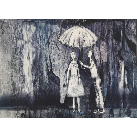 Para pod parasolem, w niebieskich butach Janusz Klementyna