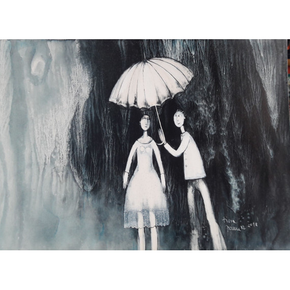 Para pod parasolem, w lekkiej sukience Janusz Klementyna