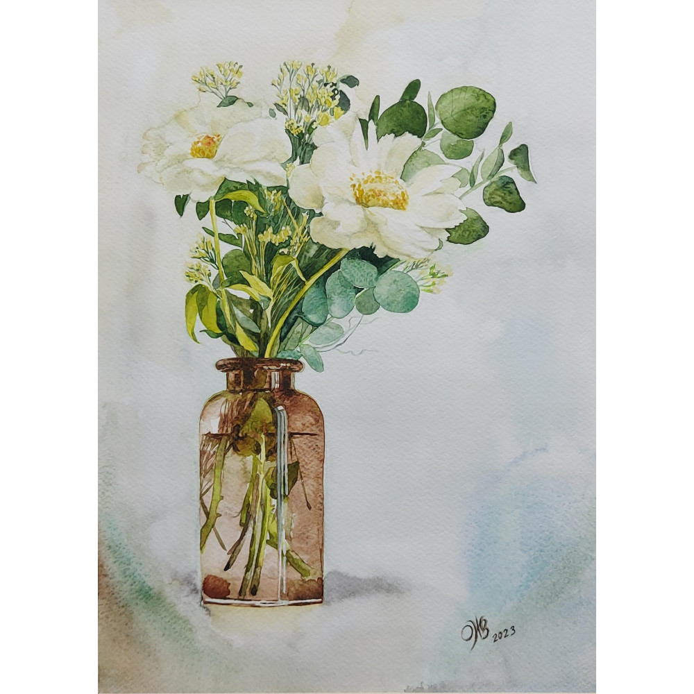 Akwarela Olgi Żołnierowicz Kwiaty w Wazonie 38×47cm