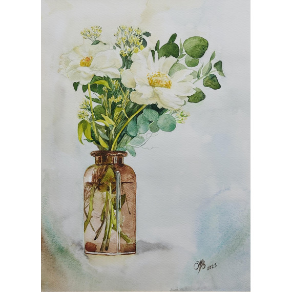 Akwarela Olgi Żołnierowicz Kwiaty w Wazonie 38×47cm