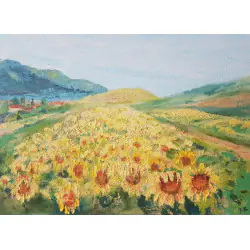 PEJZAŻ ZE SLONECZNIKAMI (2023) 60×80cm- AKRYL NA PŁÓTNIE