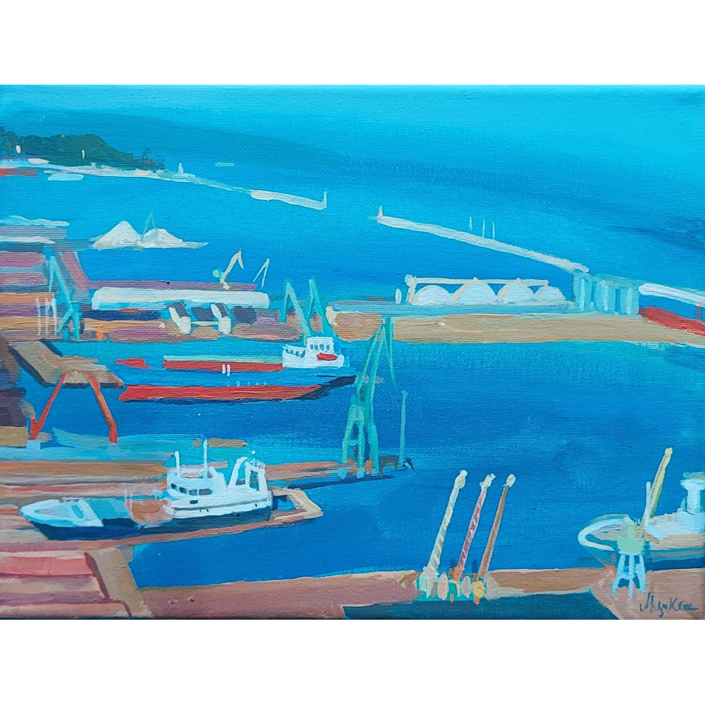 GDYNIA,STOCZNIOWE ŻURAWIE II(2020) 23×30cm- AKRYL NA PŁÓTNIE