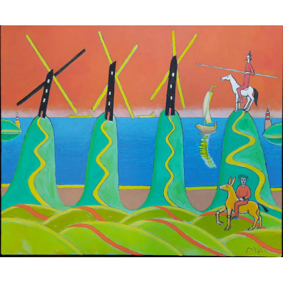 DON KICHOT NA WZGÓRZACH (2021) 60×73cm. Akryl na płótnie