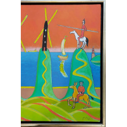 DON KICHOT NA WZGÓRZACH (2021) 60×73cm. Akryl na płótnie