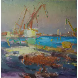 ŻURAWIE W PORCIE (2023) 25×25cm - Olej na płótnie