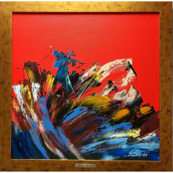 Strach polny w czerwieni (2022) 58×58cm.