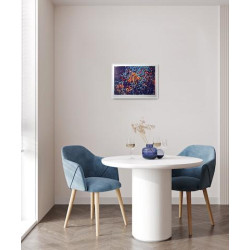 Linoryt 'Adam i Ewa' o wymiarach 46x65cm w kolorystyce niebieskiej, błękitnej, pomarańczowej