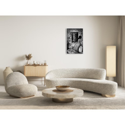 "Obieracze Cytryn" - Czarno Biały Linoryt autorstwa Barbary Leszczyńskiej o wymiarach 80x55cm