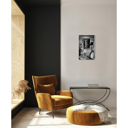 Obieracze Cytryn - Czarno Biały Linoryt autorstwa Barbary Leszczyńskiej o wymiarach 80x55cm