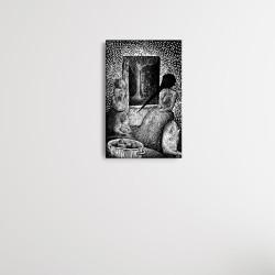 Obieracze Cytryn - Czarno Biały Linoryt autorstwa Barbary Leszczyńskiej o wymiarach 80x55cm