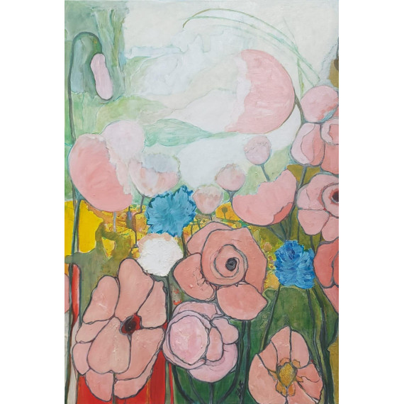 Obraz Akrylowy w pastelowych barwach. Przedstawiający Ogród Kwiatowy o wymiarach 70x100cm