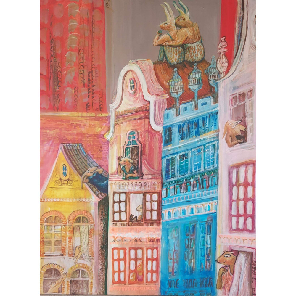 Kolorowa Abstrakcja Gdańskie kamieniczki 2024 o wymiarach 80×60cm