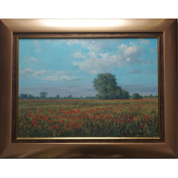 Olej na płótnie - Pejzaż "Maki na Żuławach" - 70×89cm  - Wojciech Górecki | Galeria PS