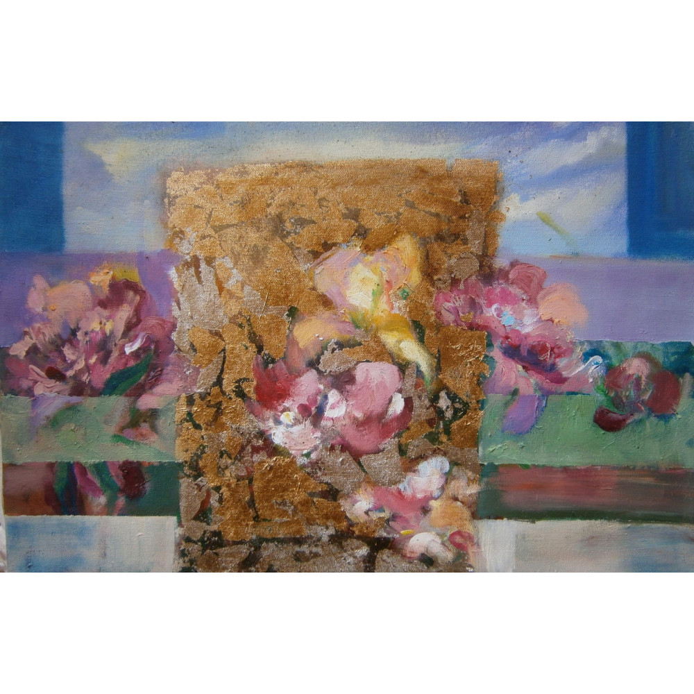 Piwonie w złotym oknie Borcz Anna