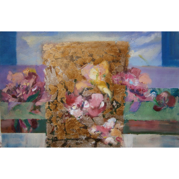 Piwonie w złotym oknie Borcz Anna