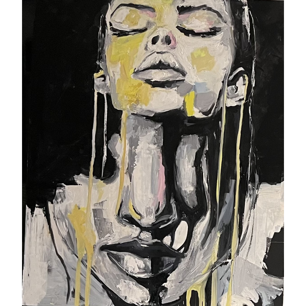 Tytuł obrazu Wymowna o dużych wymiarach 120x100cm malowany w technice olej na płótnie