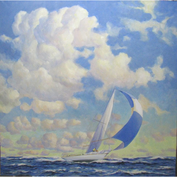 Olej na płótnie o wymiarach 100x100cm zatytułowany "Z wiatrem" autorstwa Kossova Irina