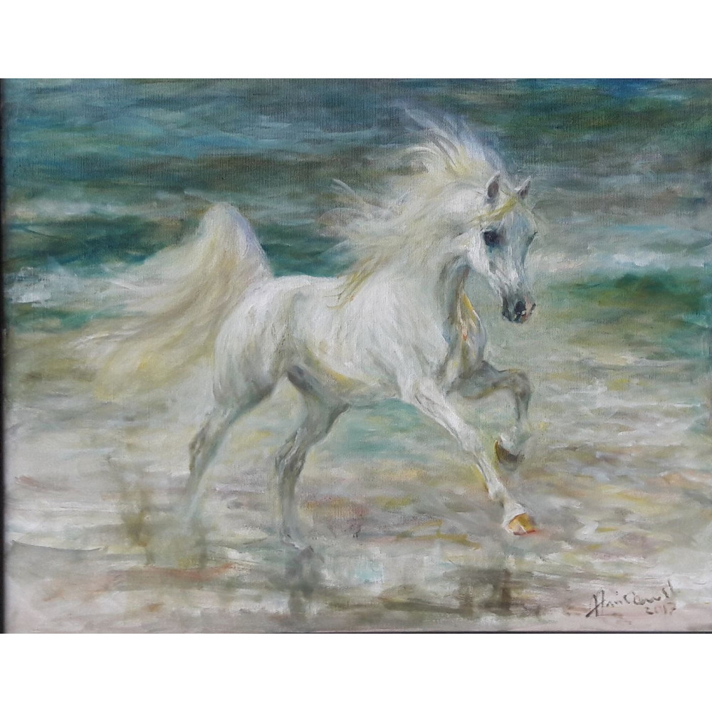 Biały koń w galopie Aniszewski Zenon