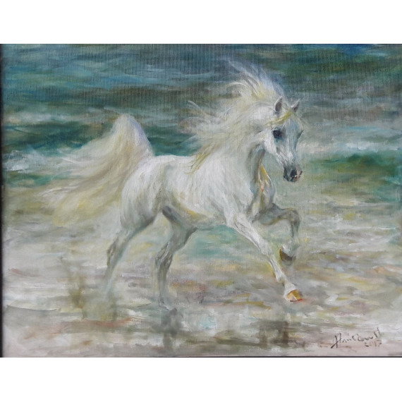 Biały koń w galopie Aniszewski Zenon
