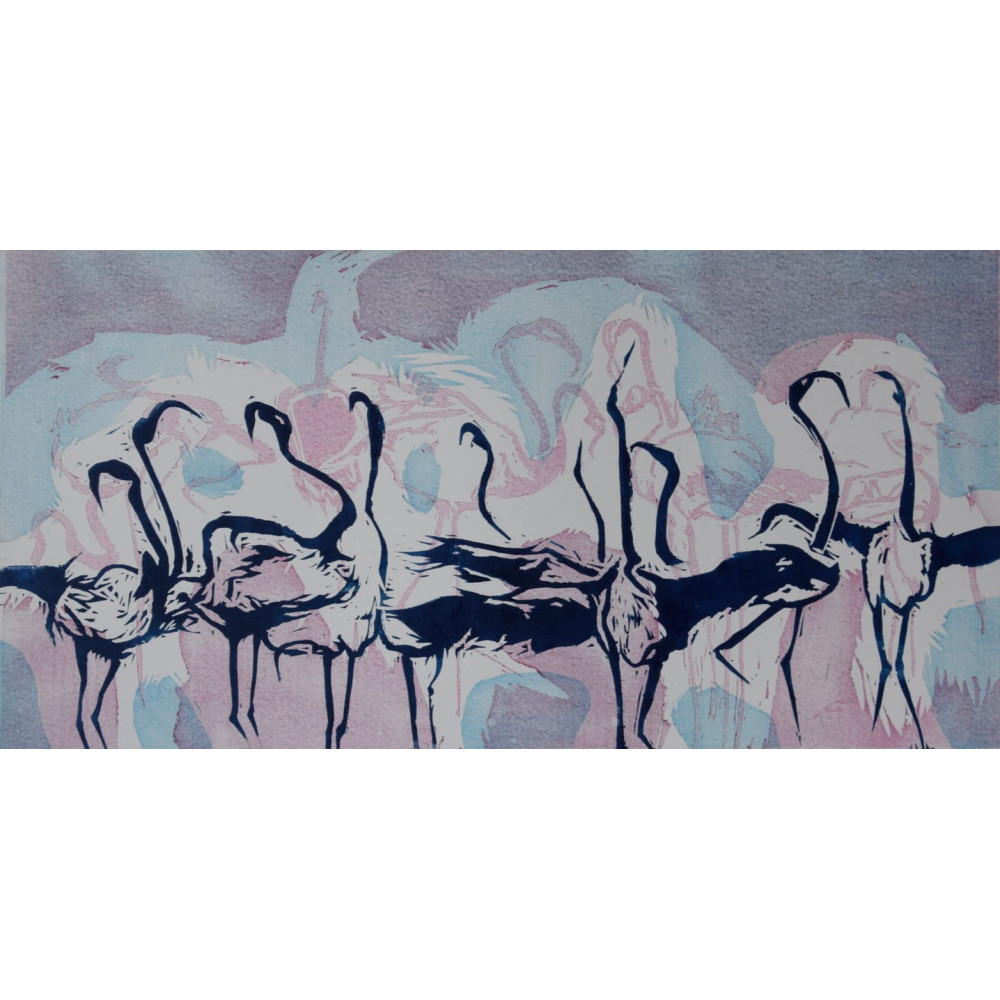 Pastelowa monotypia z flamingami "Narada" o wymiarach 50x70cm