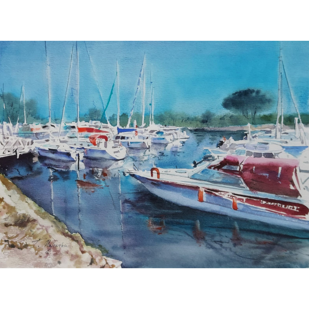 Przystań jachtów ,30×40z passpartou 45×55cm Majewska Tatiana