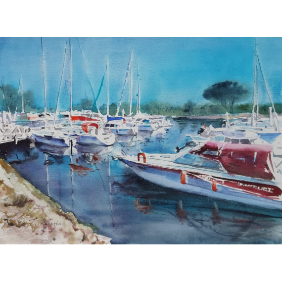 Przystań jachtów ,30×40z passpartou 45×55cm Majewska Tatiana