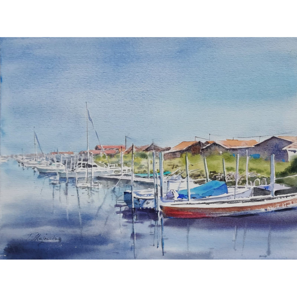 Jachty przy molo,30×40/z passpartou 40×50cm Majewska Tatiana