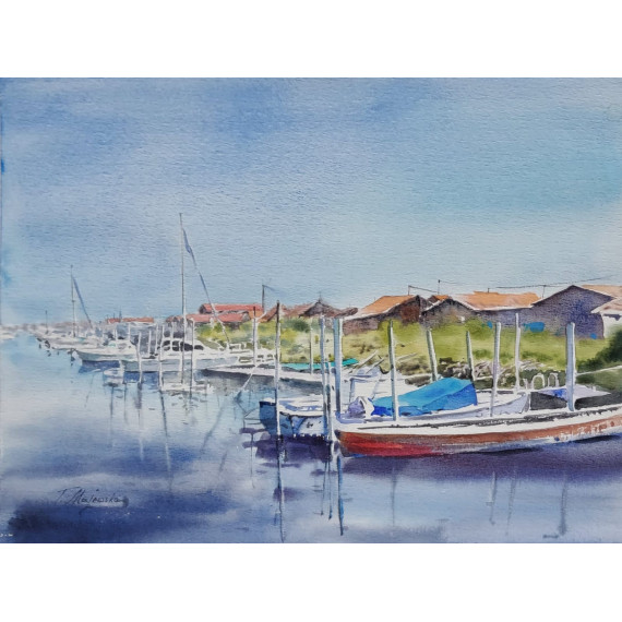 Jachty przy molo,30×40/z passpartou 40×50cm Majewska Tatiana