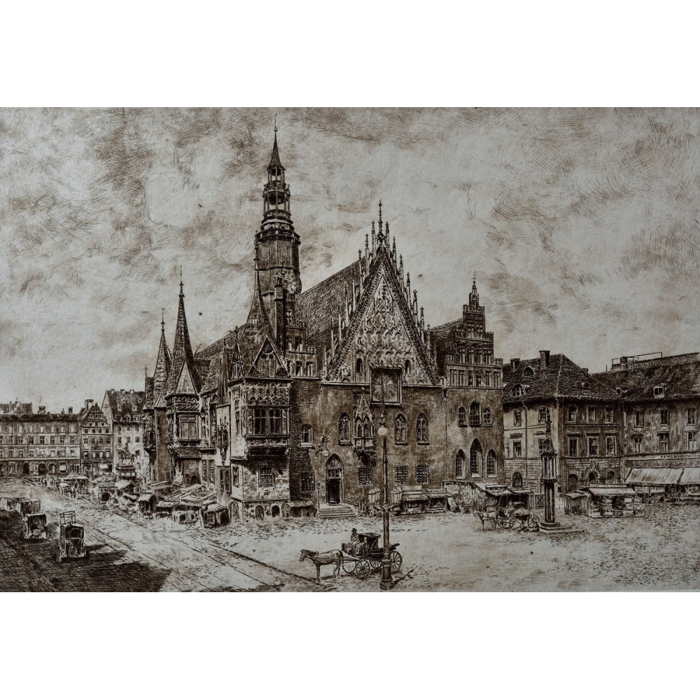 Wrocław - dorożki przed Ratuszem,50×60cm Górecki Wojciech