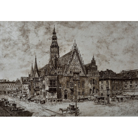 Wrocław - dorożki przed Ratuszem,50×60cm Górecki Wojciech