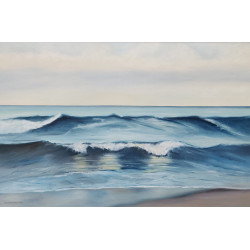 DRUGA FALA Z CYKLU KOLORY MORZA Grażyna Chróścielewska olej na płótnie w ramie o szerokości 6,5 cm. Wymiary obrazu 60cmx90cm