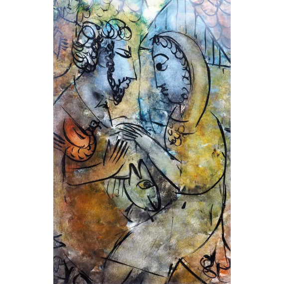 Narzeczeni ( 2015) na szkle malowane 34x24cm Krzysztof Okoń