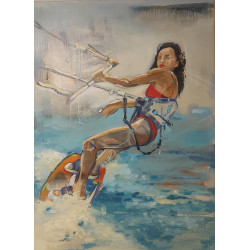 Nowoczesny Obraz KITESURFERKA, Olej na płótnie 100 x 73 cm