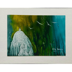 Domek na wzgórzu 21x27 cm – obraz gwaszem autorstwa Klementyny Janusz