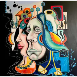 Spacer po parku - akryl na płótnie 100x100 cm | Marlena Majewska