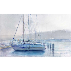 Gdynia, Marina o mglistym poranku. - Akwarela | Hanna Haponiuk