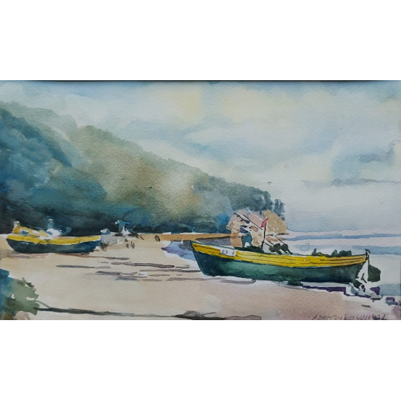 TYTUŁ (TITLE) ŁODZIE PRZY KLIFIE W ORŁOWIE,30×40cm Bełczykowski Artur