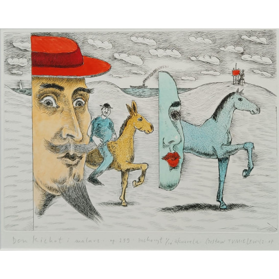 DON KICHOT I MALARZ  (2007) 30cmx40cm Tumielewicz Czesław
