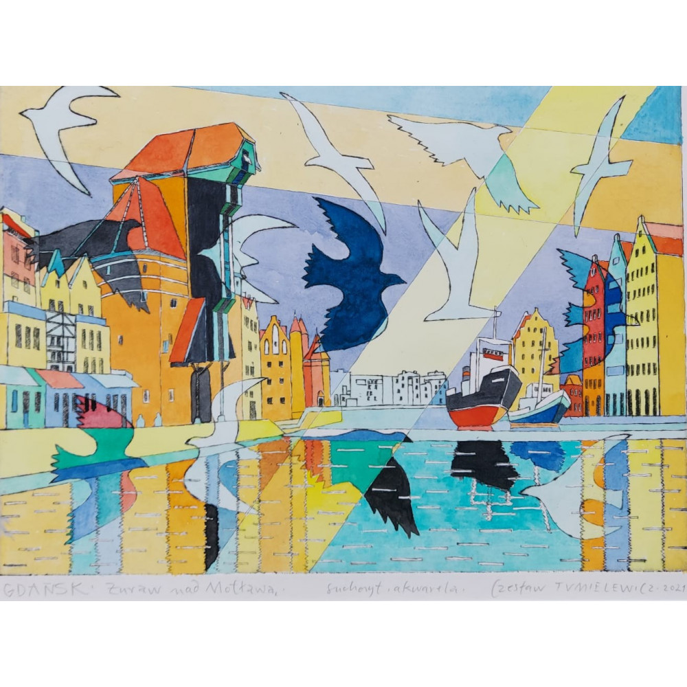 ŻURAW NAD MOTŁAWĄ 40cmx50cm Tumielewicz Czesław