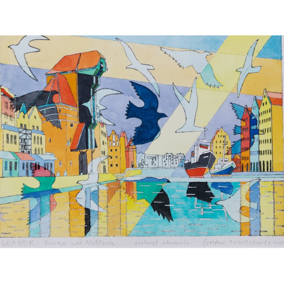 ŻURAW NAD MOTŁAWĄ 40cmx50cm Tumielewicz Czesław