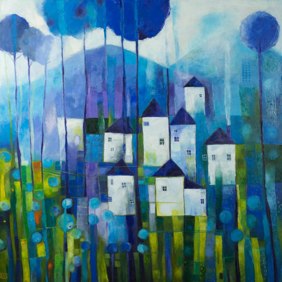 W BŁĘKITACH  90cmx90cm Przybyła Ewa