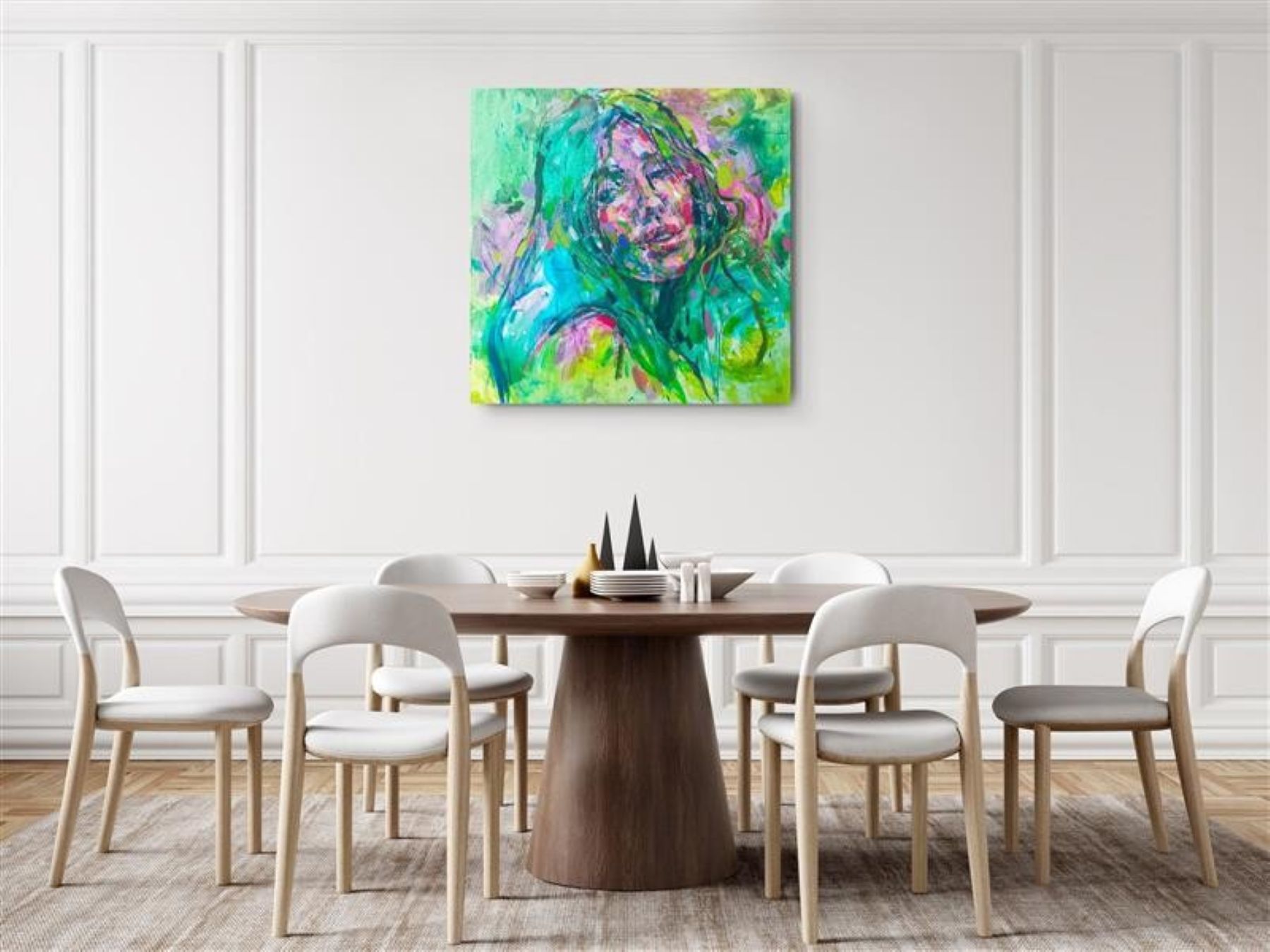 Zielonkawo żółty portret kobiety autorstwa Małgorzaty Sęk